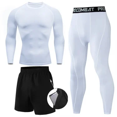 New Fashionable Long Sleeve Long Pants Three-piece Set Men's Running Fitness Clothes Quick Dry Sports Suit Tight Clothing 6