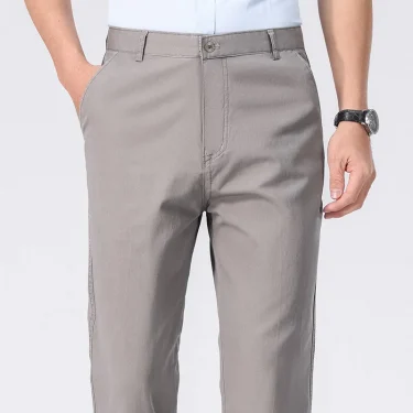 Summer Thin Men's Pants 100% Cotton Straight Tube Solid Color Work Pants Office Casual Pants Versatile and Fashionable Pants 3