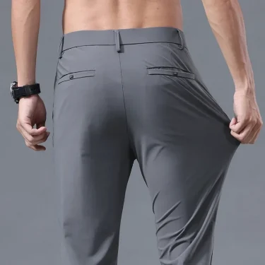 Summer Thin Men's Korean Style Simple Slim Casual Pants Stretch Soft Straight Leg Fashionable Small Suit Long Trousers Male 4