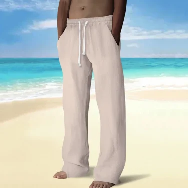 Spring and summer men's casual Long pants loose and breathable solid color Long pants cotton and linen drawstring Long pants 3