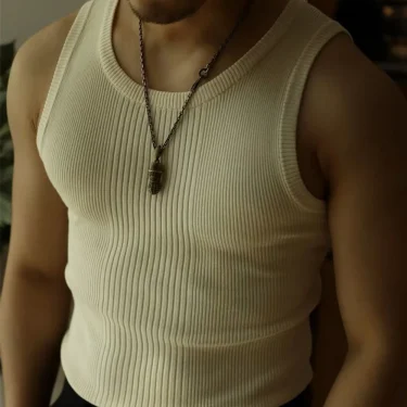 Men Streetwear Casual Solid Color Knitted Vest Sports Gym Bottoming Shirt Autumn Essential Ribbed Tank Top Slim Sleeveless Tees 5