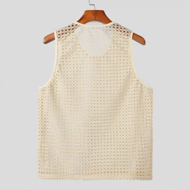 New American Style Fashion Men Tops Popular Vacation Hollow Out Mesh Vests Sexy Casual Sleeveless Tank Tops S-2XL 2025 Summer 3