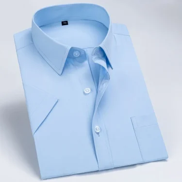 Business Dress Shirt Men Short Sleeve Autumn Spring Fashion Solid Casual Formal White Work Office Simple Basic Man Clothe S-7XL 1