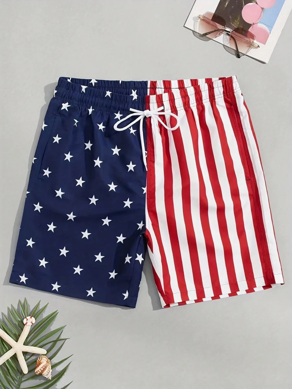 Summer Men' American Flag Shorts Breathable Absorb Sweat Quick-drying Gyms Loose Shorts Outdoor Sports Fashion Beach Mesh Shorts 1