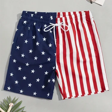 Summer Men' American Flag Shorts Breathable Absorb Sweat Quick-drying Gyms Loose Shorts Outdoor Sports Fashion Beach Mesh Shorts 1