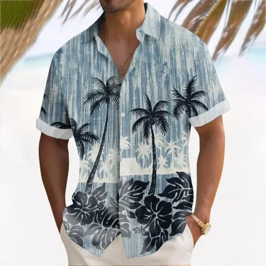 Floral Coconut Tree 3D Printed Shirt Summer Vacation Loose Lapel Short Sleeve Hawaiian Shirt Men's Party Casual Versatile Tops 2