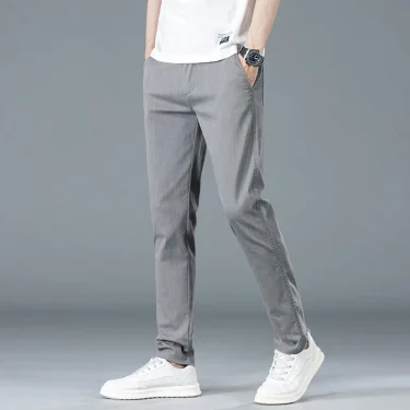Spring Summer Men's Pants Thin Straight Slim Casual Pants Korean Solid Color Male Clothing Elastic Cotton Business Trousers 5