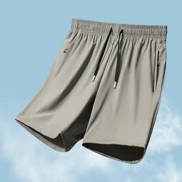 Men's beach shorts ice silk sports five quarter pants summer thin fit solid color versatile fitness running training pants 2