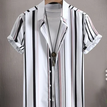 Men Women Shirts Colorful Striped Pattern Print Design Short Sleeve Shirts Fashion Button Short Sleeve Tops 1