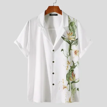 Floral Print Shirt Men's Casual Hawaiian Lapel Short Sleeve Button-Down Shirt Men's Short Sleeve Shirt Retro 2024 Summer New 2