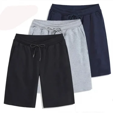 Summer Solid Men's Shorts Elastic Drawstring Shorts Joggers Loose Fitness Breathable Sports 5 piece Cotton Outfit Casual Pants 1