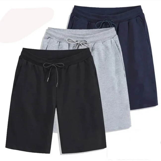 Summer Solid Men's Shorts Elastic Drawstring Shorts Joggers Loose Fitness Breathable Sports 5 piece Cotton Outfit Casual Pants 1