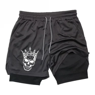 New Men's Fitness Training Skinny Shorts Demon Print Summer 2 In 1 Quick Dry Gym Beach Jogging Shorts Outdoor Sportwear RL00245 3