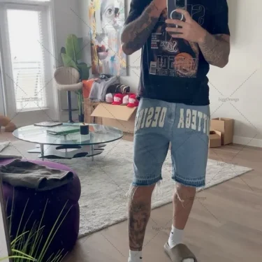 Y2K American Street Embroidery High Waist Washed Oversized Denim Shorts Harajuku Retro Trendy Brand Jeans Men Goth Punk Shorts 4