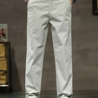 Summer Thin Ice Silk Casual Pants for Men in Solid Color Loose Straight Fashionable Light Business Casual Long Trousers Male 1