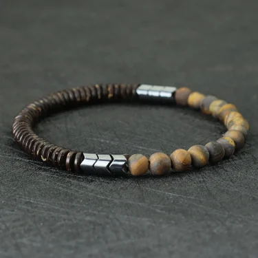 Antique Handmade Natural Stone Beads Bracelet Coconut Wooden Mens Yoga Balance Braclet For Male Meditation Jewelry Homme 2