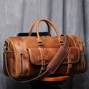 MUNUKI Vintage Crazy Horse Genuine Leather Travel bag Large Luggage bag men Leather duffle bag Large Weekend Bag Tote Big 1