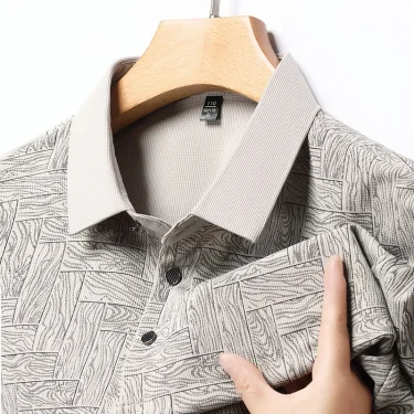 Men's Summer Polo Shirt Short Sleeve Stylish Printed Casual Business Slim Fit Ice Silk Cozy Breathable Lightweight Tops 1