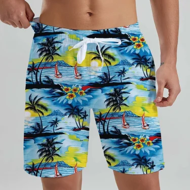 Hawaiian men's Beach Shorts Tropical Plant Beach Patterns 3D Printed men's Shorts Summer Swin Trunks Vacation men's Clothing 3