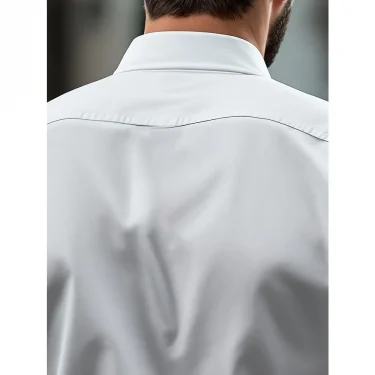 FGKKS Men Casual White Shirt Brand Fashion Solid Color Long Sleeve Elastic Fabric Male Business Dress Shirt 5