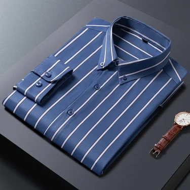 Summer M-5XLMen's Shirt Long Sleeve Slim Fit Stripe Business Gentlemen's Inner Layer Shirt Non Iron Wrinkle Resistant Shirt 3