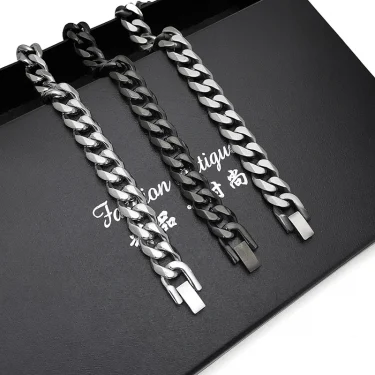 Black Bracelet Men's Accessories Cuban Hip Hop Bracelet Chain Fashion Stainless Steel Men's Chain Gift Vintage Bracelet Jewelry 4