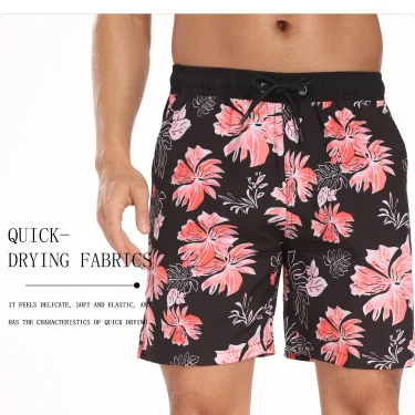 Summer New Men's Shorts Fashion Resort Quick Dry Beach Pants Men's Plus Size Lined Swim Trunks 4