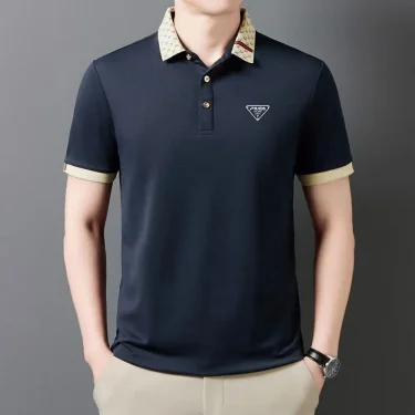 2025 New Men's Short Sleeve Polo Shirt, High-End Trendy Business Casual Blend (Silk/Ice/Linen/Cotton), Breathable & Soft 6