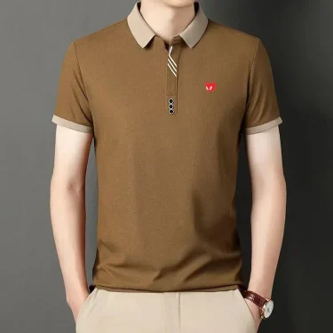 2025 men's casual and fashionable short sleeved polo shirt for summer, comfortable and breathable business casual top 3