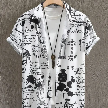 Summer Men Women Seaside button-down Versatile Shirts With Personalized And Interesting Print Design short-sleeved Fashion Tops 5
