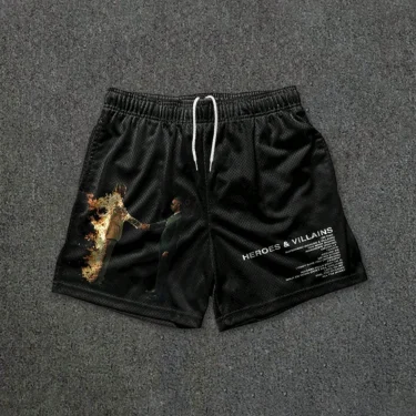 New Summer Men's Trendy Black Shorts Breathable Absorb Sweat Quick-drying Gyms Loose Beach Shorts Outdoor Sports Fashion Shorts 1