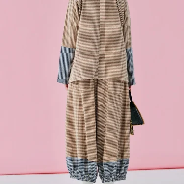 imakokoni 2025 spring niche series pure cotton color blocked plaid drawstring pants 244933 2