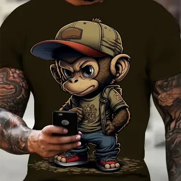 Hip Hop Monkey Pattern Print T-shirts O-Neck Short Sleeve Tee Designer Clothes Men Monkey Print Clothes Men Designer T-shirts 2