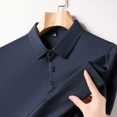 New High-end Ice Silk POLO Men's Short Sleeved T-shirt with Flip Collar, Casual, Sweat Absorbing, Breathable Polo Shirt 5