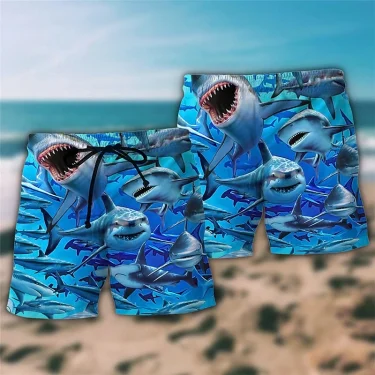 Horror Shark Graphic Bermudas Sea Animal Short Pants For Men Clothes Casual Hawaii Trunks Vacation Surfing Boardshorts Trousers 1