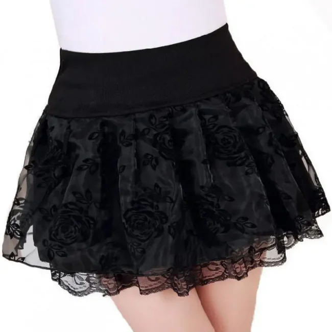 Zuolunouba Summer Slim Preppy Skirt Women Flower Bow Mini Tutu Style Elasticity Lace Skirts Shorts Lady High Waist Student 4