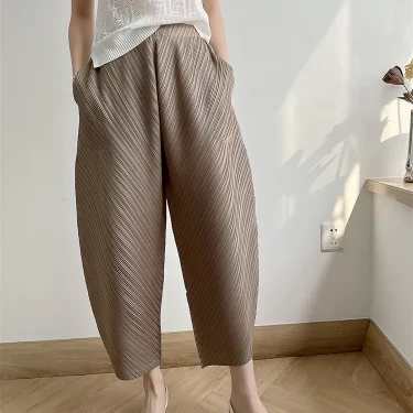 Miyake Pleated Pants Women's New Banana Pants Fashion All-Match Pleated Pants Casual Loose Wide-Leg Pants Streetwear Women 1