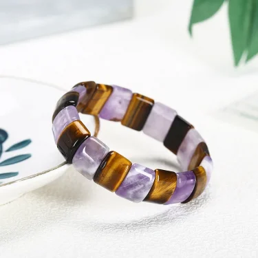 Natural Stone Square Beads Strand Bracelets Amethyst Rose Quartz Tiger Eye Gemstone Bracelet Women Men Fashion Jewelry Gifts 4