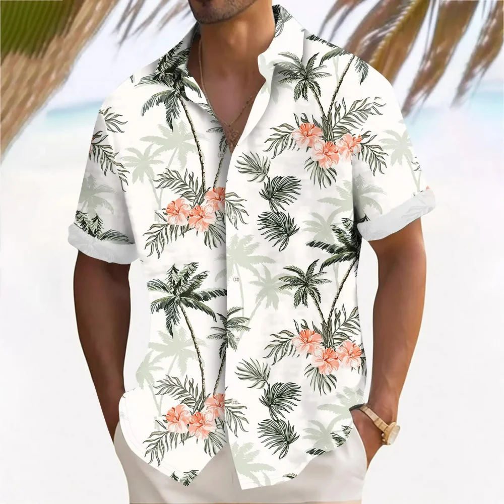 Floral Coconut Tree 3D Printed Shirt Summer Vacation Loose Lapel Short Sleeve Hawaiian Shirt Men's Party Casual Versatile Tops 1
