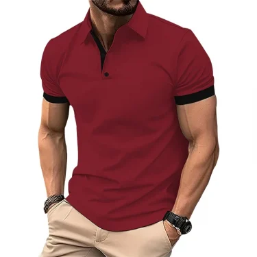 Men Summer Short Sleeve Pure Color Polo Shirt Men Sport Slim Fit Business Polo Shirt 3D Digital Print Button Polo Shirt 2
