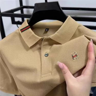 Luxury letter embossed short sleeved men's polo shirt summer 100%cotton casual breathable comfortable embroidered lapel T-shirt 3