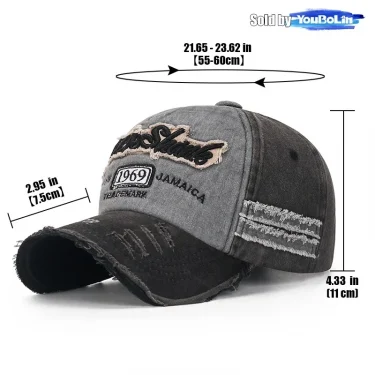 Ripped edge washed distressed baseball cap with embroidered numbers and five-panel sunshade cap 2