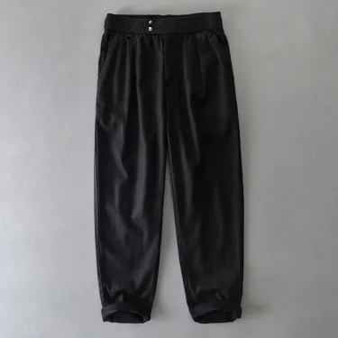 Elastic Waist Relax Fit Linen Cotton Pants for Men 2025 Spring Summer Vintage Breathable Casual Straight Soft Washed Trousers 6