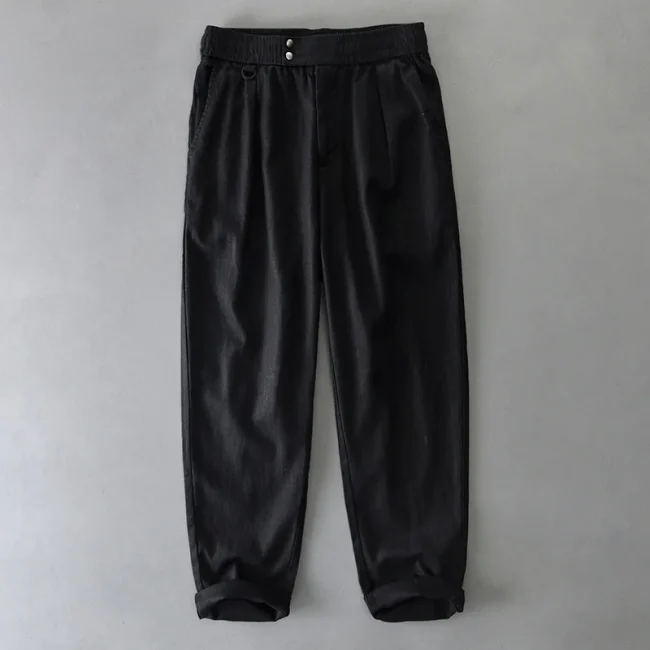 Elastic Waist Relax Fit Linen Cotton Pants for Men 2025 Spring Summer Vintage Breathable Casual Straight Soft Washed Trousers 6
