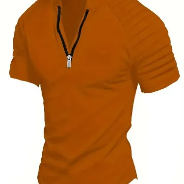 Men's POLO Shirt Spring Sports Solid Color Standing Collar Pleated Zipper Breathable Casual Summer Fashion Top Short Sleeve 6