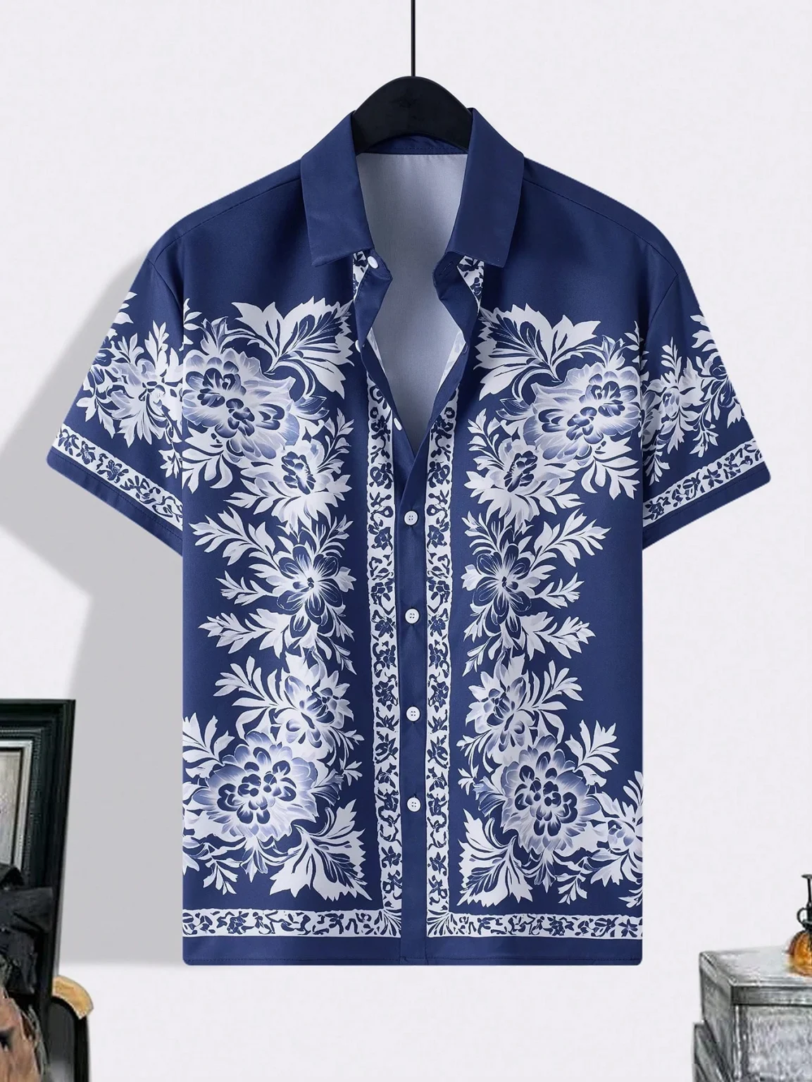 Men'S Summer Printed Vacation Shirt T-Shirt Loose Casual Button Cardigan Fashionable And Handsome Half Sleeved Men'S Top 5
