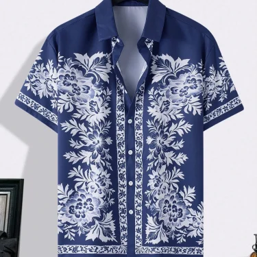 Men'S Summer Printed Vacation Shirt T-Shirt Loose Casual Button Cardigan Fashionable And Handsome Half Sleeved Men'S Top 5