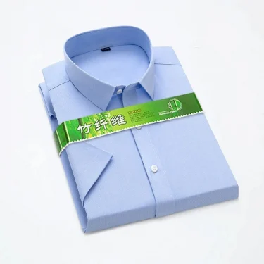Bamboo Fiber Stretch Men Shirt Fashion Casual Business Short-Sleeved Top Anti-Wrinkle No-Iron Solid Color Formal Shirt S-6XL 5