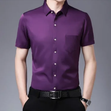 New Men's Business Casual Short Sleeved Solid Color Shirt Wrinkle Resistant Wrinkle Free Comfortable All Season Versatile Top 6