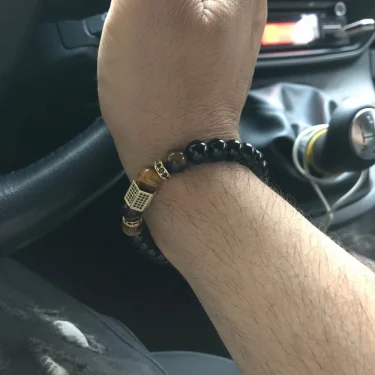 XQNI Marble Tiger Eye Bead Bracelet with Cubic Zircon Hand Jewelry Natural Stone Beads Bracelet Elastic Stretch Men Bracelet 4